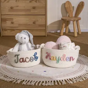 Personalized Handmade Basket for Baby Shower Gift Toy Organizer I-Cord Knitting Craft Customizable Name Design