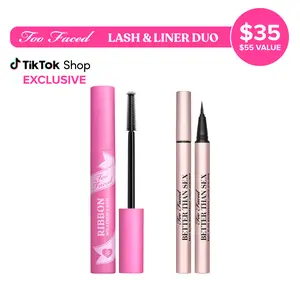 Too Faced Lash and Liner Duo - Ribbon Wrapped Lash Tubing Mascara + Black Waterproof Liquid Eyeliner