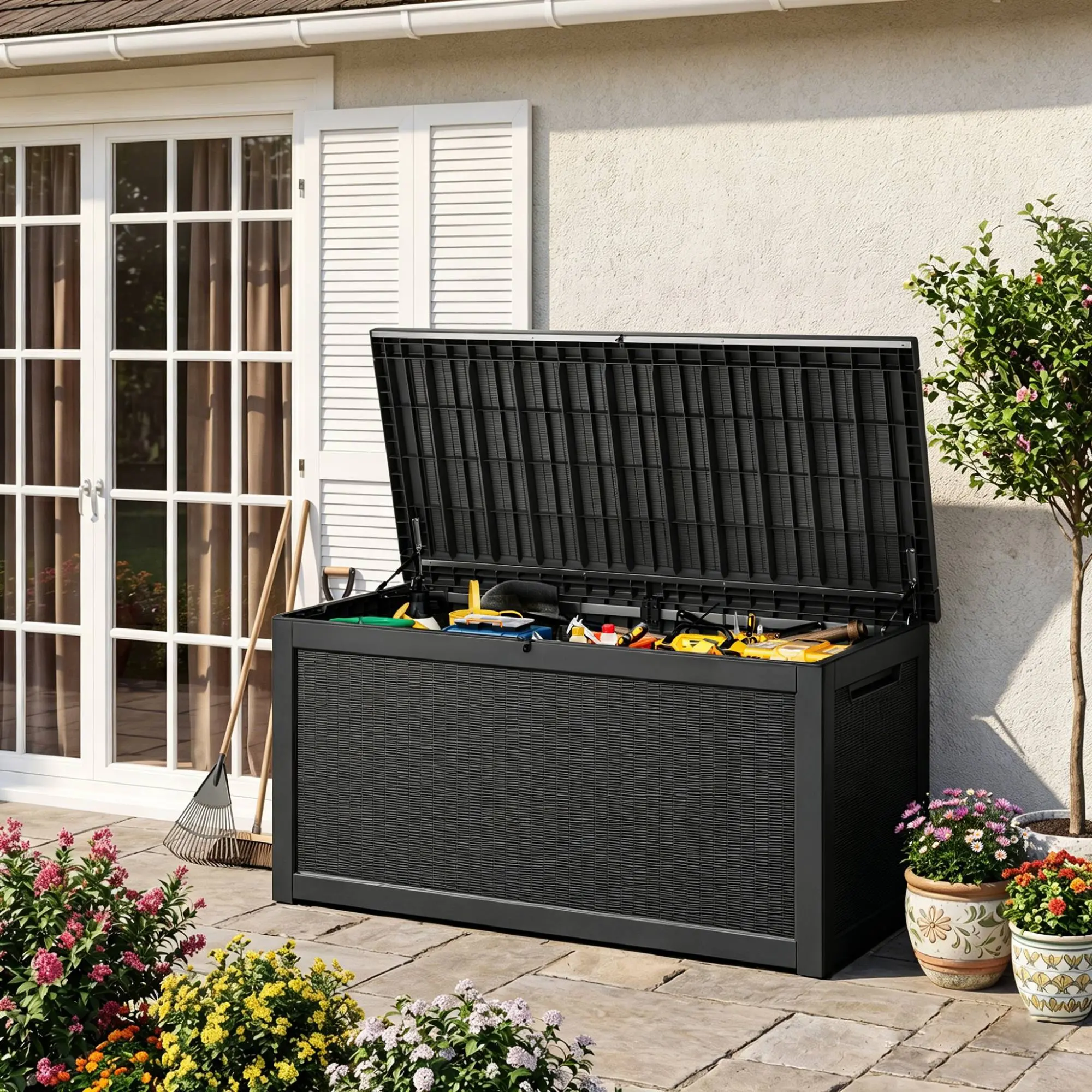150/180/230/260 Gallon Outdoor Storage Deck Box for Patio Furniture Cushions Garden Tools，Waterproof，Doubles as Table or Seating. Summervibes
