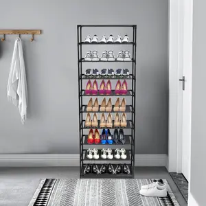 10 Tier Stackable Shoe Rack Storage Shelves - Stainless Steel Frame Holds 50 Pairs Of Shoes