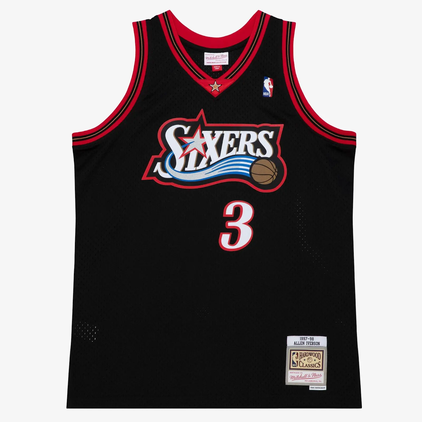 Allen Iverson Philadelphia 76ers 1997/98 Black Swingman Player Jersey - Mitchell & Ness NBA Throwback, 90s Retro Basketball Jersey