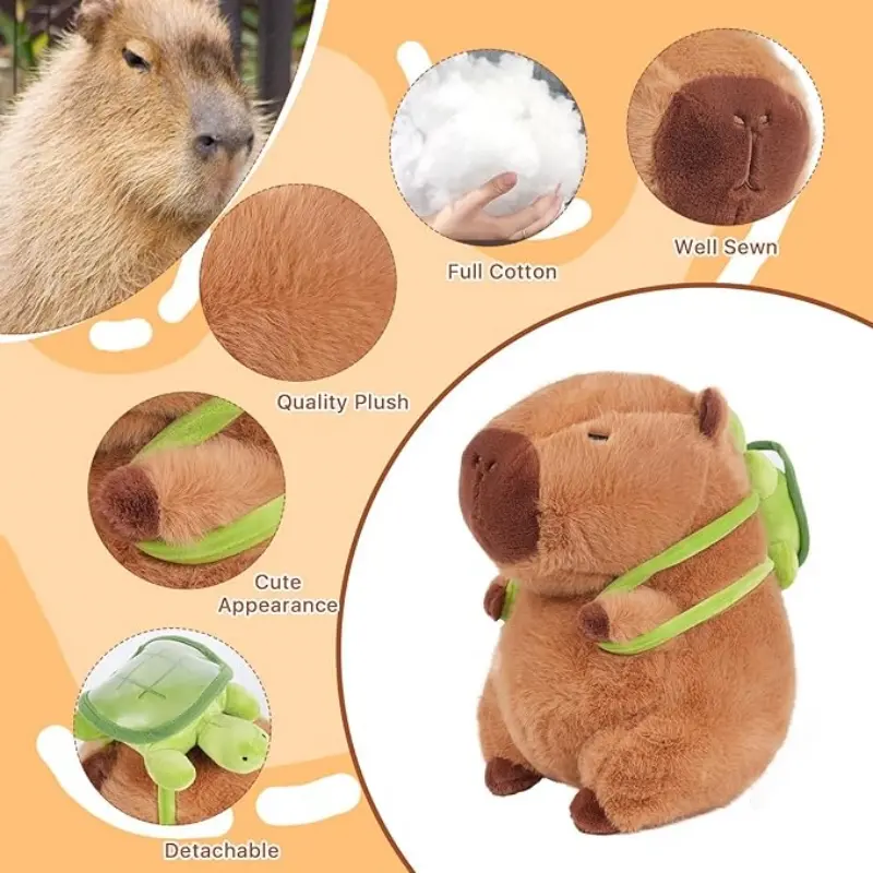 Kawaii Capybara Plush Pillow - 9/13/17in Soft Fluffy Stuffed Toy with Turtle Backpack, House Decoration Hugging Doll for Kids, Birthday Gift for Boys Girls, Soft Plush, Fluffy Stuffed Toys, Plush Stuffed Toys