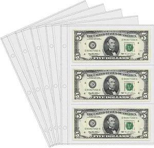 Currency Sleeves,50Pcs Page Protectors for 3 Ring Binder, 3-Pocket Banknote Sleeves, 8.5 x 11, Dollar Bill