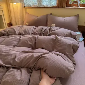 3/4pcs Minimalist Solid Color Luxury Bedding Set, Soft and Smooth Puff Fabric, Comfortable Moisture-Wicking, All-Season Use