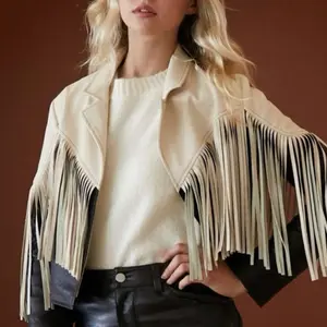 Two-Tone Fringe PU Leather Women's Jacket