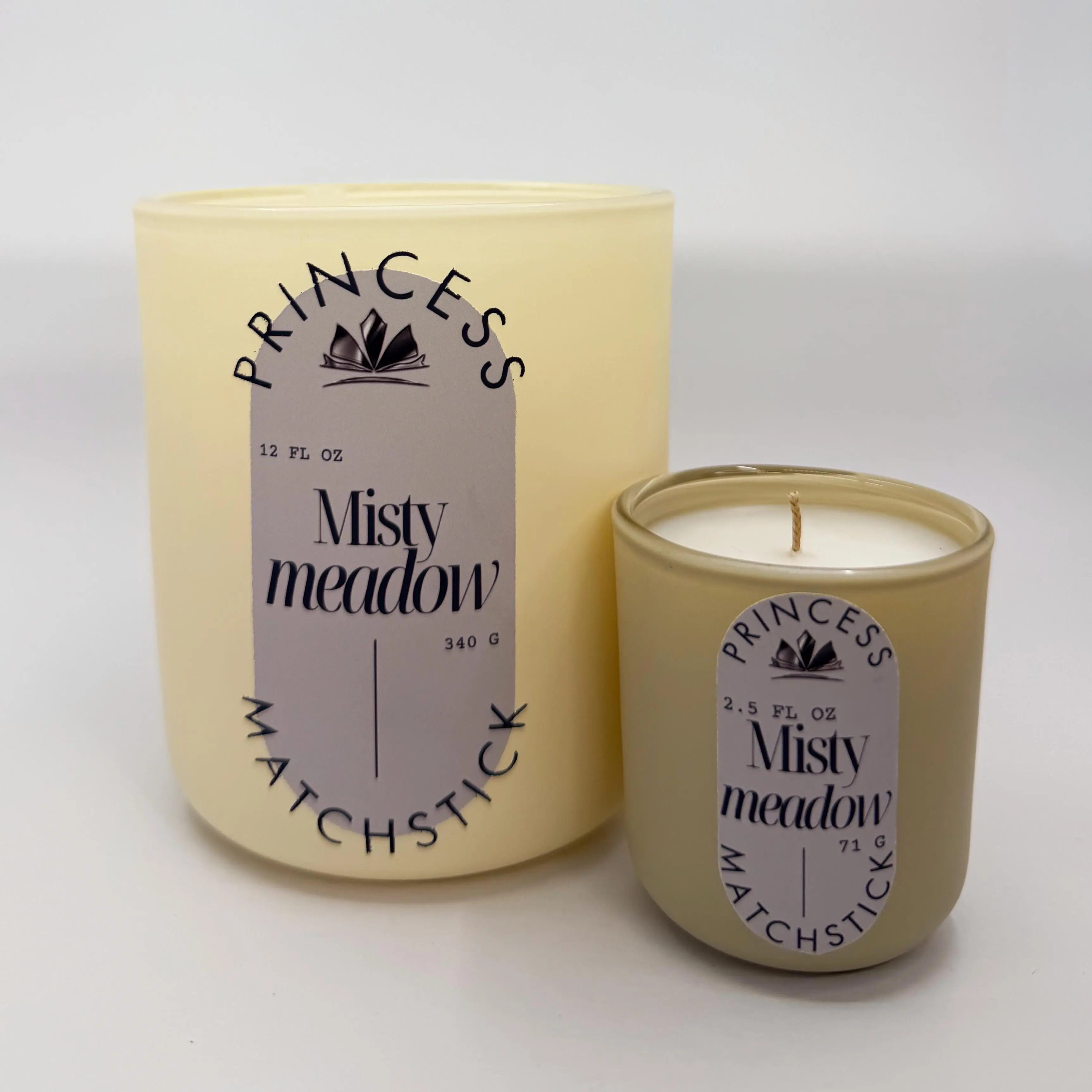 Princess Matchstick Misty Meadow Glass Container Candle Hand Poured with Fine Fragrance Oils 12 oz 340g or 2.5 oz 71g Premium Decor Scent