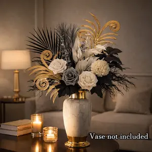 Mixed Floral Arrangement with Decorative Flowers, Roses, Hydrangeas, Willow Leaves, Palm, Eucalyptus, Ideal for Home Decor, Wedding Bouquets, Table Settings