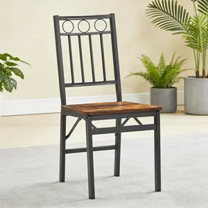 Stock Clearance 34.8"H x 15.7"W x 18.1"D Contemporary Modern Retro Folding Dining Chair, Easy to Assemble, Durable Metal Frame with Vintage Wood Seat, Space-Saving Foldable, Comfortable Seating for Home Kitchen Dining Room Decor