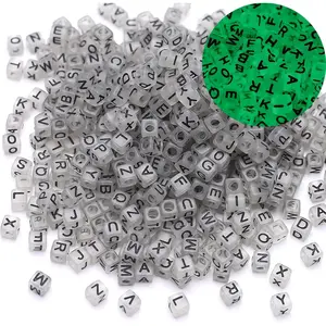 1000 count Luminous Square Letter Beads Glow in The Dark Cube Beads Glow Letter Bead  Luminous Alphabet Bead for  Making Bracelets Necklaces Key Chains
