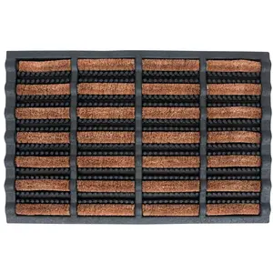 212 MAIN 24x16 in. Mud Scrubber Tray Door Mat - Shoe Cleaning Tool with Built-in Brush, Hardwood Base, Decorative Household Textile, Shoe Protector for Home Decor