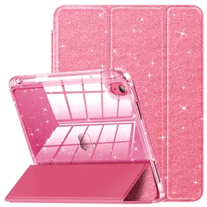 INFILAND Compatible with iPad Case, Glitter Cover with Sparkly Clear Back, Pencil Holder, for Kids Girls Computer Tablet Casing Protection Protective