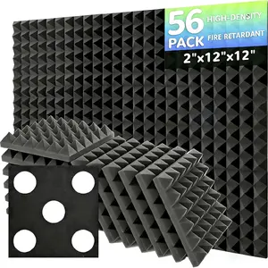 56 Pack Acoustic Foam Panels, 12 x 12 x 2 Inches Sound Foam Panels for Soundproofing Studio Foam Noise Absorbing Black