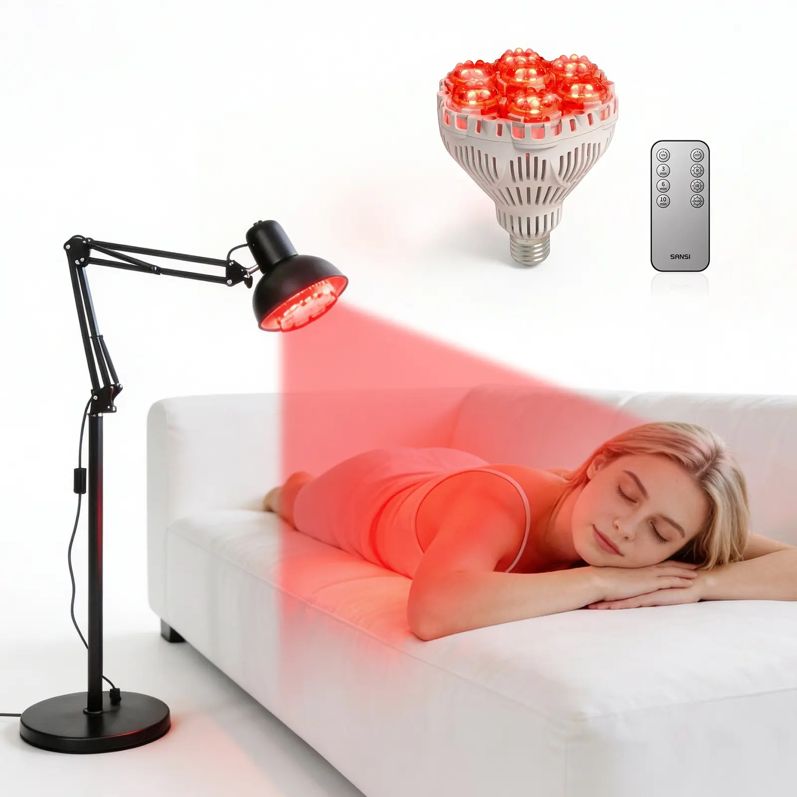 SANSI Red Light Therapy Lamp with Adjustable Stand, 56Pcs 660nm-850nm Dual Chip LEDs, 32W High Irradiance Infrared Light with AC Power Supply, Wireless, for Eye Care, Muscle Therapy, Skin Care