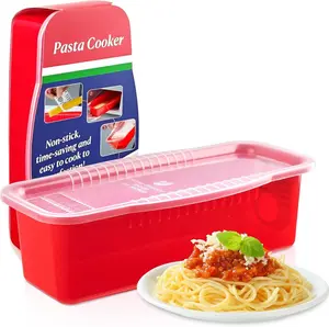 Microwave Pasta Pot with Strainer Lid & Measuring Cup Clip Quickly Cook 1-4 Servings-No Mess, Sticking or Waiting For Boil, Pasta Cooker in Microwave for Dorm Kitchen Office College Essential