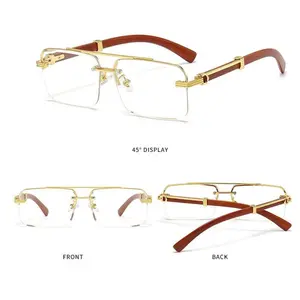 Mens Rimless Rectangle-Square Sunglasses Trending Frameless Designer with Half Metal Frame and HD Lenses for Men