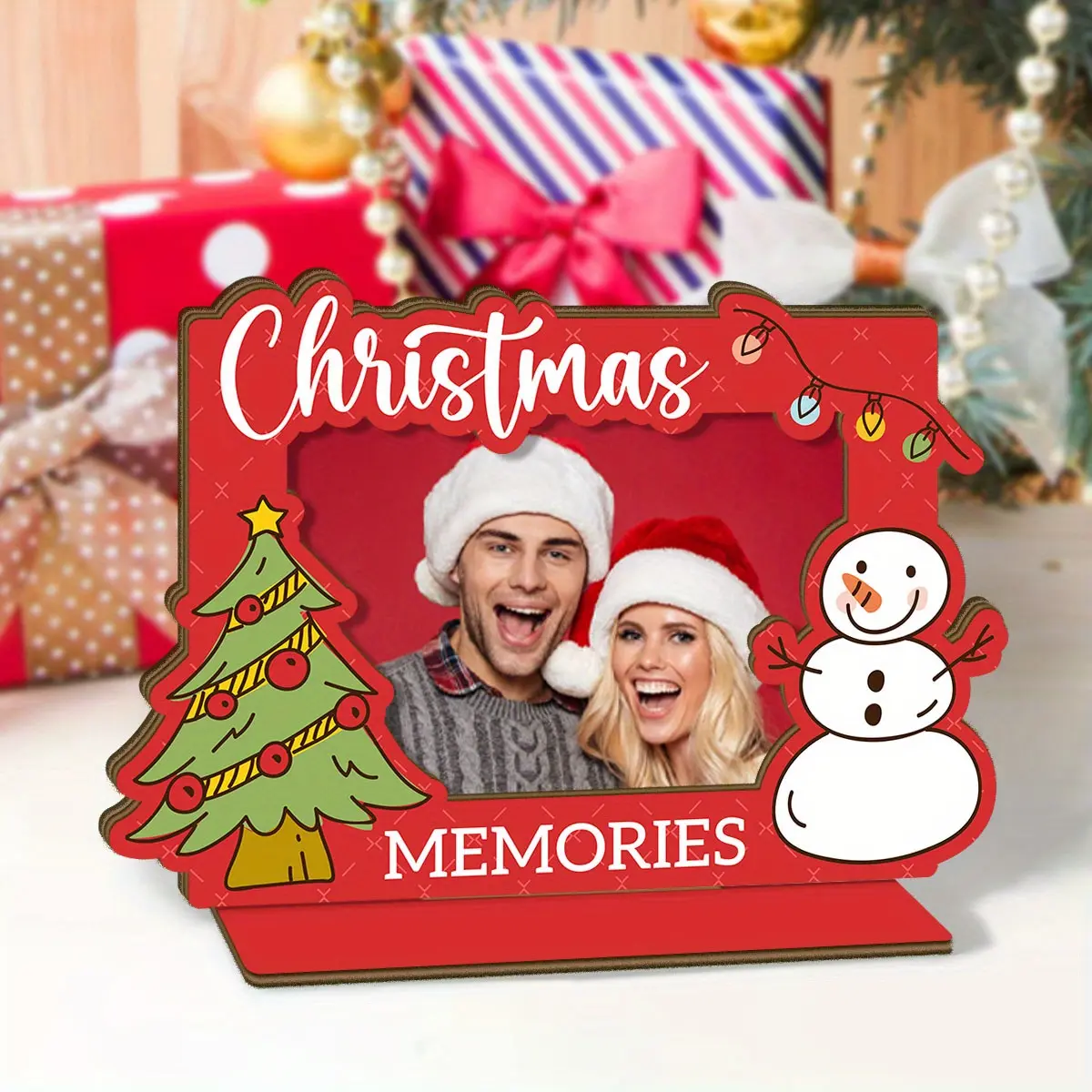 1pc Christmas Theme Wooden Photo Frame, With "Christmas Memories", With a Base Can Stand on the Desktop, Best Christmas Gift choice for Yourself, Family, Desktop Decorative Sign Frame