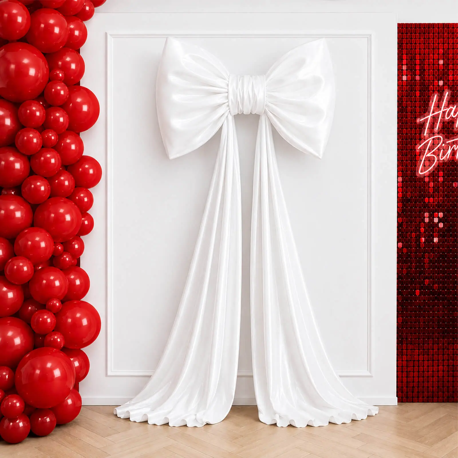 10ft Giant Satin Bow Backdrop Decor, White - Dry Clean Compatible, for Coquette Theme Weddings, Wedding Party, Birthdays