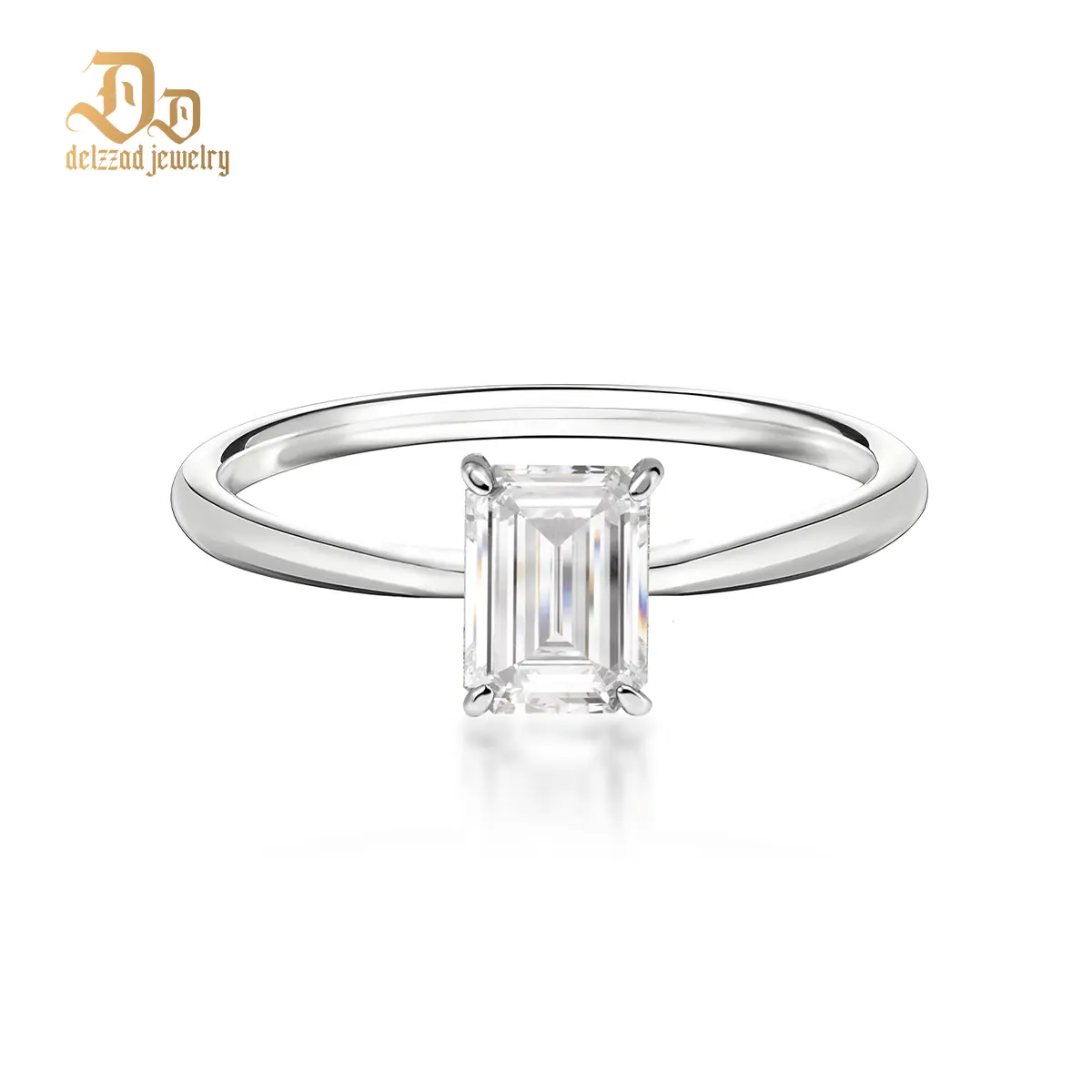 Delzzad 1ct Solitaire Step Cut Ring Lab-Created Moissanite Engagement Ring Christmas Gift for Her