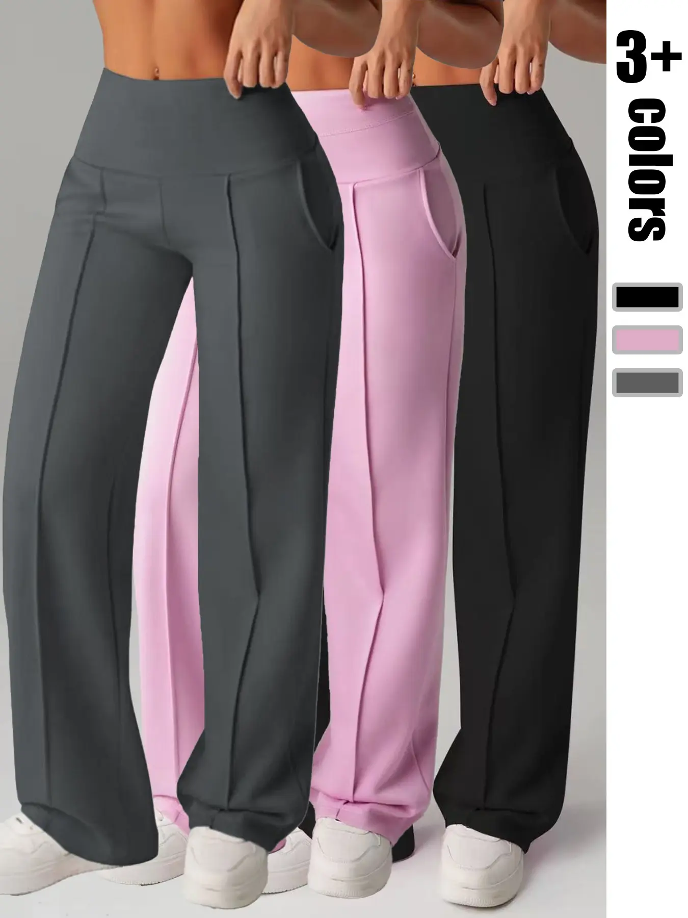 Women High-Waisted Stretch Yoga Pants, Elastic Waist, Wide-Leg Sportswear, Ideal for Gym, Running, Fitness, Durable, Comfortable, Seamless Design