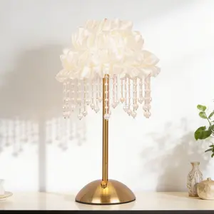 12.6 Inch Pearl Tassel Fabric Table Lamp | Touch Control 3 Color Changing Rechargeable Lamp for Bedroom Decor