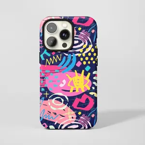 Y2K Neon Graffiti Abstract Phone Case,Retro Vibrant Street Art Print,For iPhone 17 16 15 14 13 12 11 Pro Max,Samsung S26 S25 Ultra,Magsafe