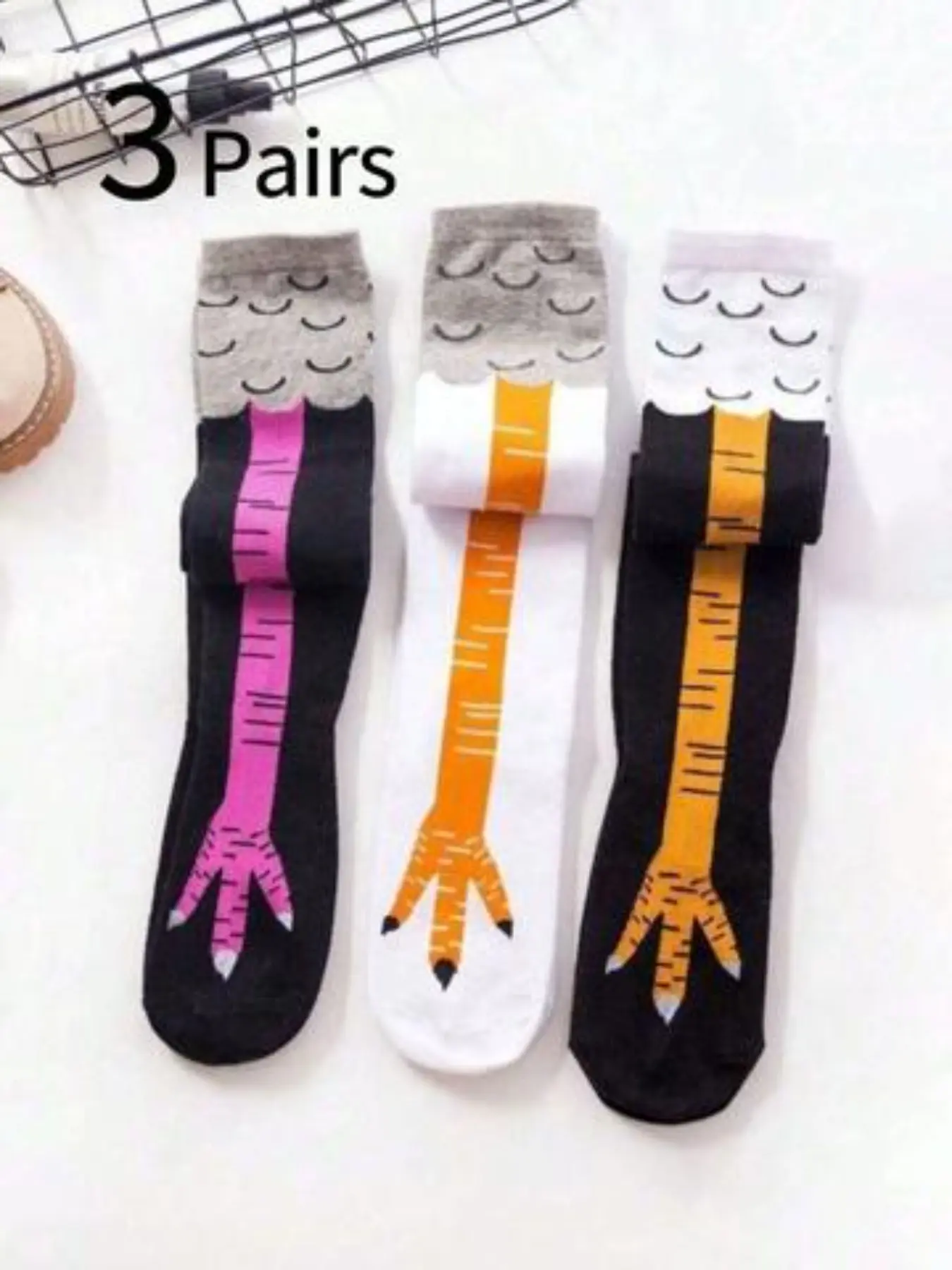 3 Pairs Women's Chicken Claw Socks, Sock Set, Animal Socks, Teenager Ankle Socks, Long Tube Socks, Fun Knee-High Socks, Unique Design, Comfortable, Fit, Gift Idea, Casual Wear, Gift Ready, Womenswear, Lady, Casual Stylish Socks