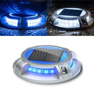 Siedinlar Solar Driveway Deck Dock Lights, Waterproof 4 Modes 40 LEDs Heavy-Duty Aluminum Outdoor Ground Lights for Walkway, Pathway, Steps, Yard, Patio & Garden, Blue/White Dynamic Lighting（1 Pack）