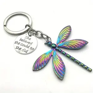 Fashion Personality Hardened Color Dragonfly Keychain Stainless Steel Key Ring Key Ring Car Key Chain