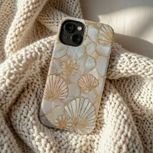Seashell Phone Case, Pearl Shell Phone Case, Coastal Tough MagSafe Protective Phone Cover