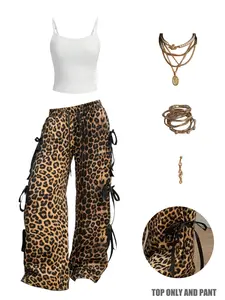 Women's Summer Casual Slim Fit Tank Top + Leopard Print Long Pants Set, Soft Comfortable Home Wear, Casual Loungewear Set, Essential Leopard Print