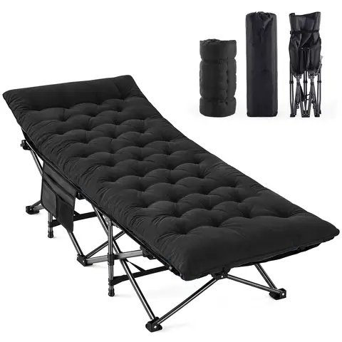Heavy-Duty Steel Camping Cot for Adults, Extra Wide Portable Folding Bed with Removable Padded Mattress & Carry Bag, 500 lbs Capacity for Travel & Camping, Camping Accessories
