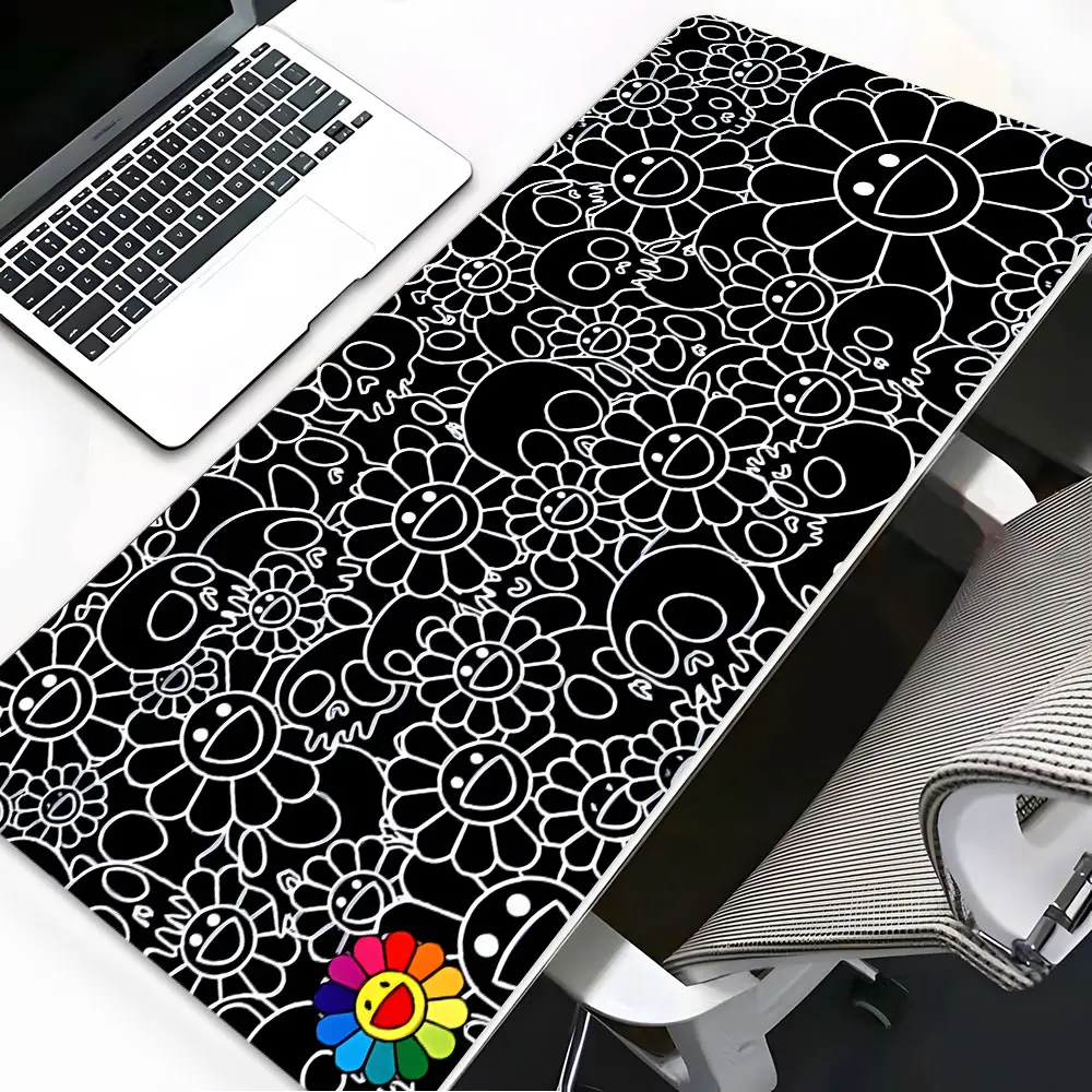 Art Skull And Flower Large Gaming Mouse Pad,Aesthetic Desktop Drotection Pad,Washable Rubber Pad Non-Slip Lock Edge Multi-Size Mouse Pad Suitable For Home Office Desk Accessory,Good Gift for Family and Friends, Computer Desk Accessories