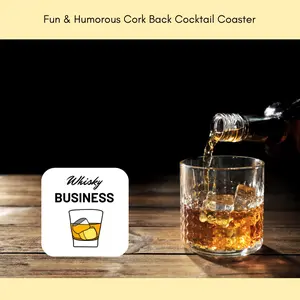 Whisky Business Cork Back Cocktail Coaster - Fun & Humorous Design for Tableware Use
