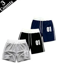 3-Pack Women’s Printed Athletic Shorts “01” — High-Waisted Drawstring, Loose Straight Fit, Side Contrast Stripes, Breathable Quick-Dry Casual Shorts for Spring/Summer, Collegiate Style, Versatile for Fitness & Running