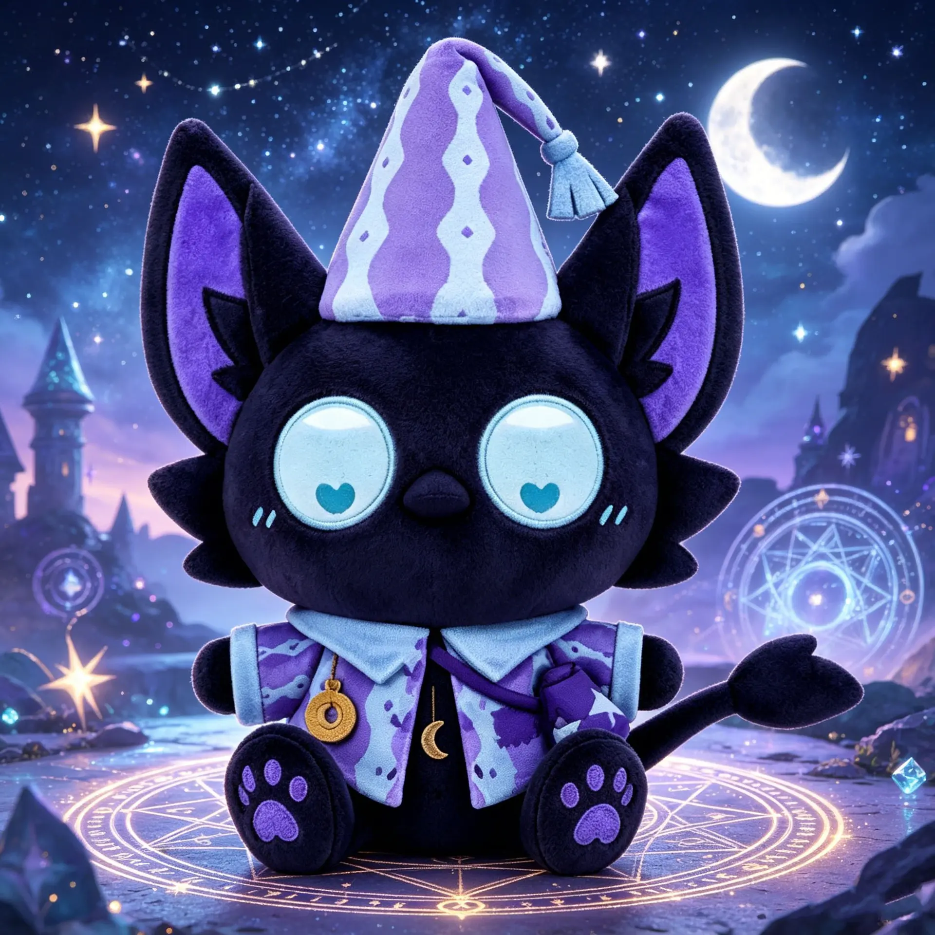 Egg-shaped plush toy/doll game peripheral moon-sleeping black cat Halloween plush toy/doll