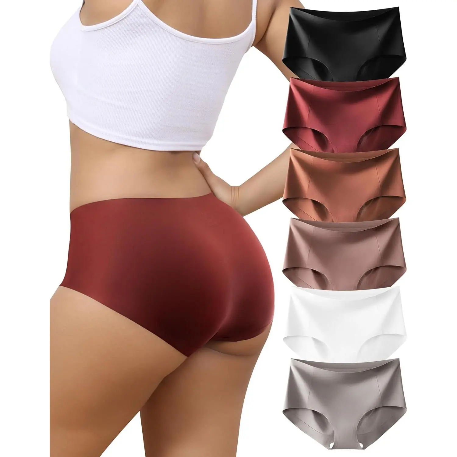 Women's Seamless No Show Hipster Bikini Briefs - Stretch Invisible, No Show Period, Seamless Period Underwear - 6 Pack (S-2XL), No Show Period Panties, Seamless Underwear Period Panties