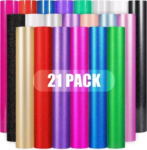 GIRAFVINYL Glitter Vinyl Sheets Glossy & Matte Shimmer Permanent 12" x 12" 21 Pack for Decor Sticker High Viscosity Transfer Paper Deep Blade Cutting