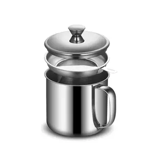 Stainless Steel Oil Filter Pot with Strainer Lid 1L Reusable Grease Container  Kitchen Utensils