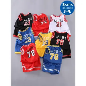 [Stylish Basketball Jersey] 3-6pcs Stylish Boys' Basketball Jersey Set|     Sleeveless, Letter Print, Casual Summer Outfit with Shorts, Basketball Jersey, Shorts, and T-Shirts, for Outdoor