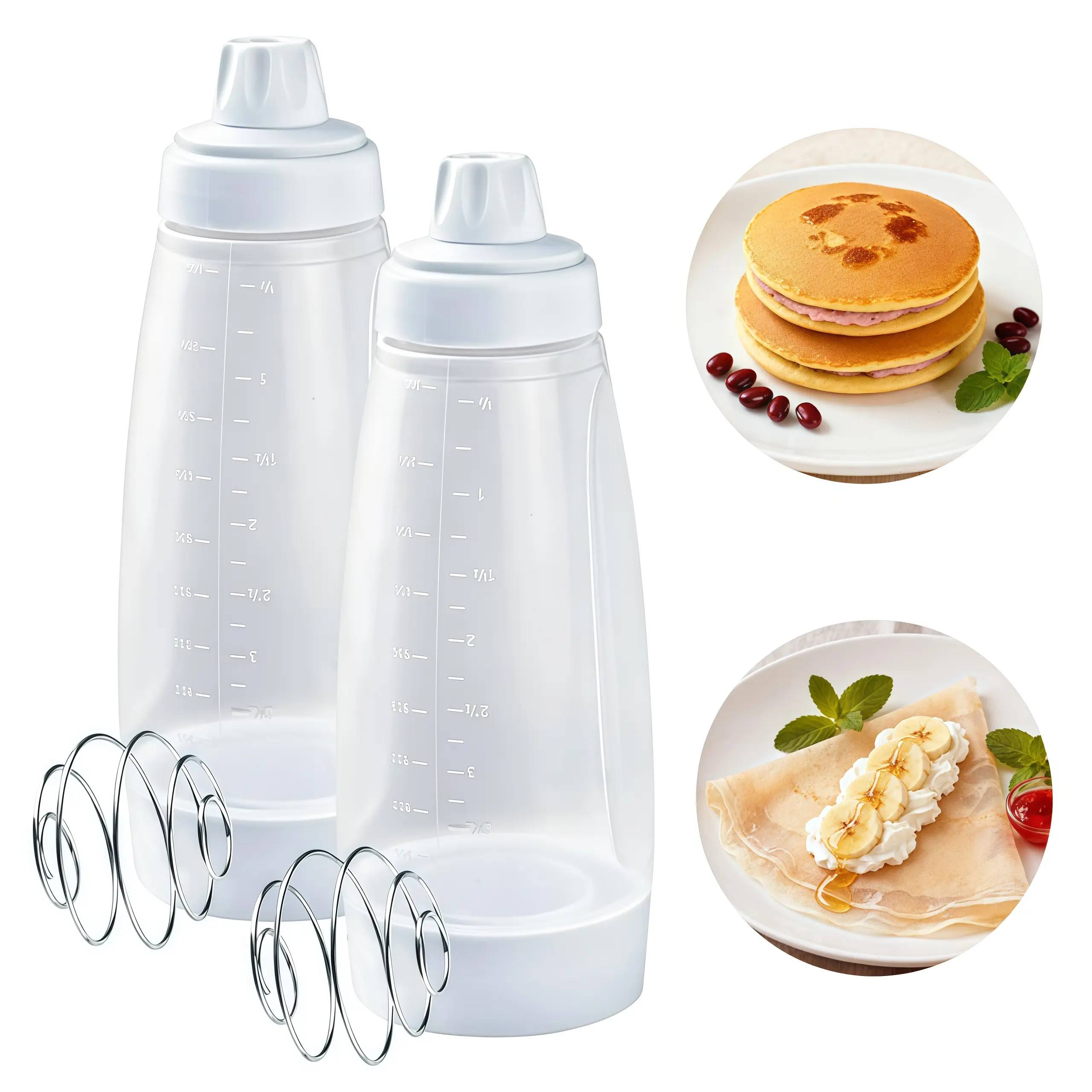 Pancake Batter Mixer & Dispenser - Reusable Squeeze Bottle with Stainless Whisk Ball, Essential Baking Tools for Spring Home Kitchen Pancakes, Muffins