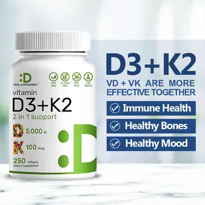 Deal Supplement Vitamin D3+K2 | Immune Support | Bone Health |  Healthcare Dietary | 250 Veggie Softgels Natural Flavors Gluten Free Effervescent Tablets Fitness Edible