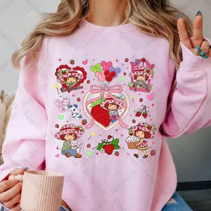 Holiday 2025 Vibes Sweatshirt, Castle Ribbon, Best Friends Forever, Strawberry and Friends Characters, Berry Sweet Girl Cartoon Casual Comfort