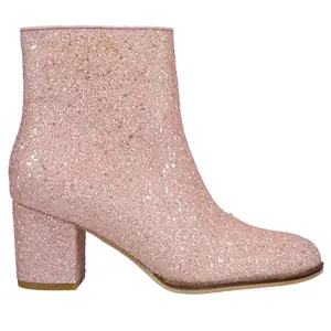 Corkys Womens Razzle Dazzle Glitter Round Toe Zippered Casual Boots Ankle Mid Heel 2-3" - Pink