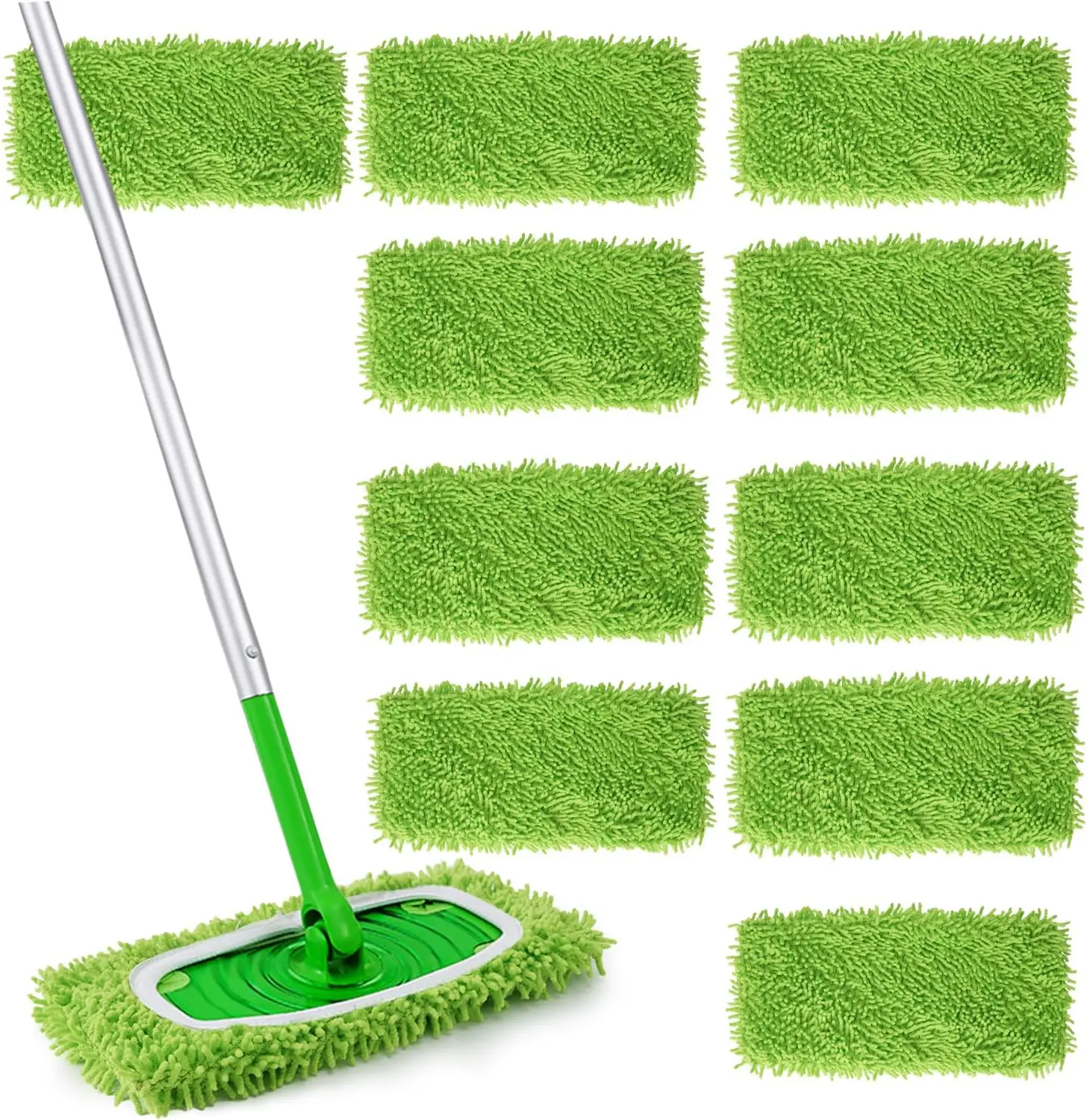 10Pcs 10-Inch Reusable Water Absorbent Microfiber Mop Heads - Chenille Dry/Wet Replacement Pads, Washable Pet-Safe Cloths for Hardwood Floors, Washer & Dryer Compatible Saves Money