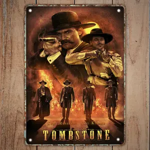 Tombstone Movie Tin Sign, Western Cowboy Metal Wall Decor, Wyatt Earp Doc Holliday Vintage Art, Rustic Gift for Him