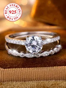 S925 Sterling Silver Ring Set, Claddagh Pattern Two-Piece, Engagement Wedding Rings, Promise Engagement Rings, Wedding Anniversary Valentine's Day Couple Birthday Gift (with Box)