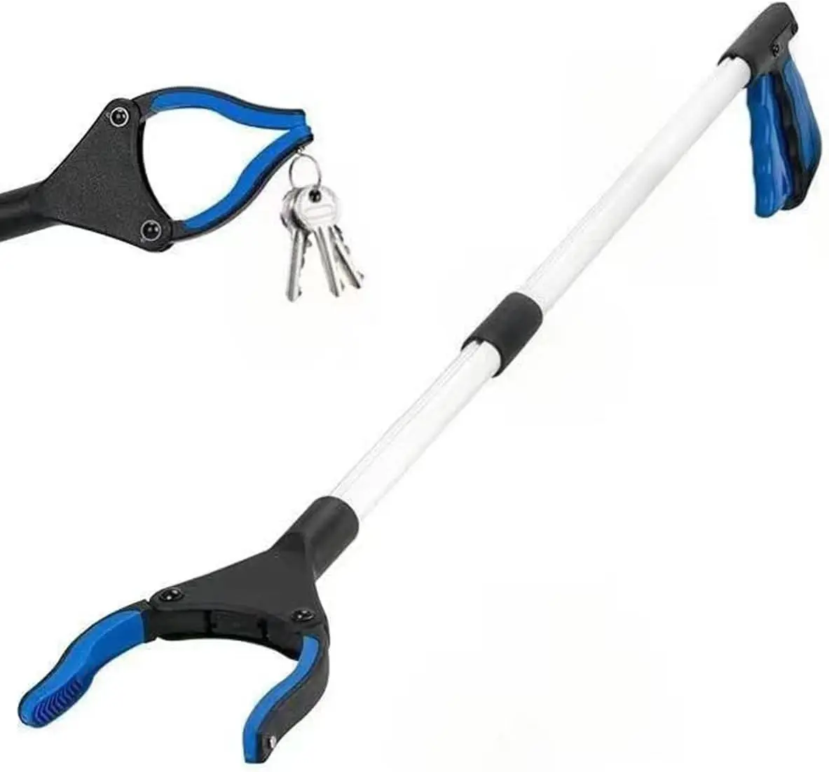 [New Deal] 32 in Heavy Duty Silicone Reacher Grabber, Lightweight Pickup Tool with 360° Rotation Jaw, 3.5 in Wide Claw Opening, Magnets, Comfortable Handle, Durable Garden Cleaning Tool (Blue)