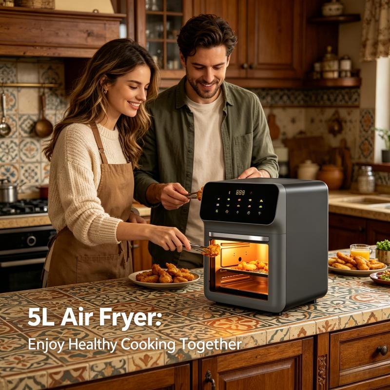 13L air fryer toaster oven combination, made of stainless steel material, compact oven of household size, used for baking whole chicken/double cooking, stainless steel interior, easy to clean, including 2 accessories and recipes, US plug