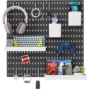 Nafenai Pegboard Combination Kit, Pegboards and 18 Accessories Modular Hanging for Wall Organizer, Crafts Organization, Ornaments Display, Nursery Storage, Peg Board (4Pcs Pegboard Organizer - Black)