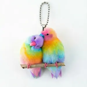 Colorful Bird Keychain, Portable Iron Bead Chain, Plush Texture Healing Accessory, Commute Travel Essential, Car Key Ring, Couple Gift